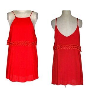 Lulus Mini Dress Size M Crepe Adjustable Spaghetti Straps Lace Trim Red